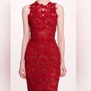 MARCHESA Guipure Red Lace Evening Gown